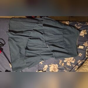 SHEIN Denim-Look Tiered Midi Skirt in Blue